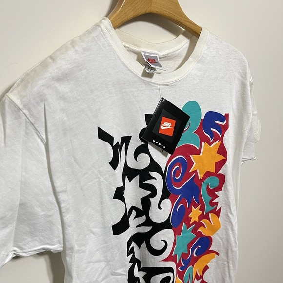 Vintage Nike Art Abstract Shirt Swoosh Front Back White Swoosh 90s New With Tags - Picture 2 of 5